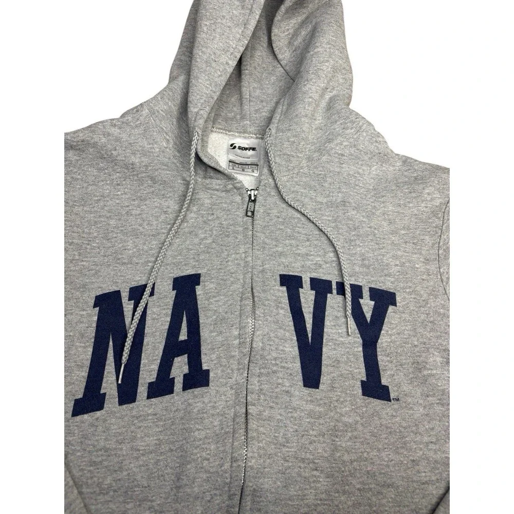 Soffe US Navy Full Zip Fleece Hoodie Sweatshirt Men's Size Large Gray Athletic